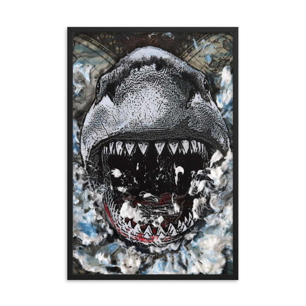 Shark Attack | Framed Poster | Handmade Artwork