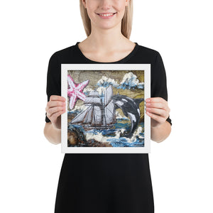 Orca & Schooner | Framed Poster | Handmade Artwork