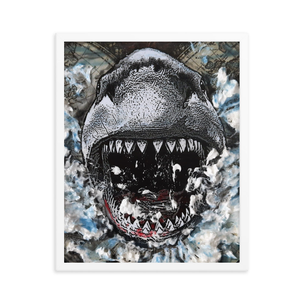 Shark Attack | Framed Poster | Handmade Artwork