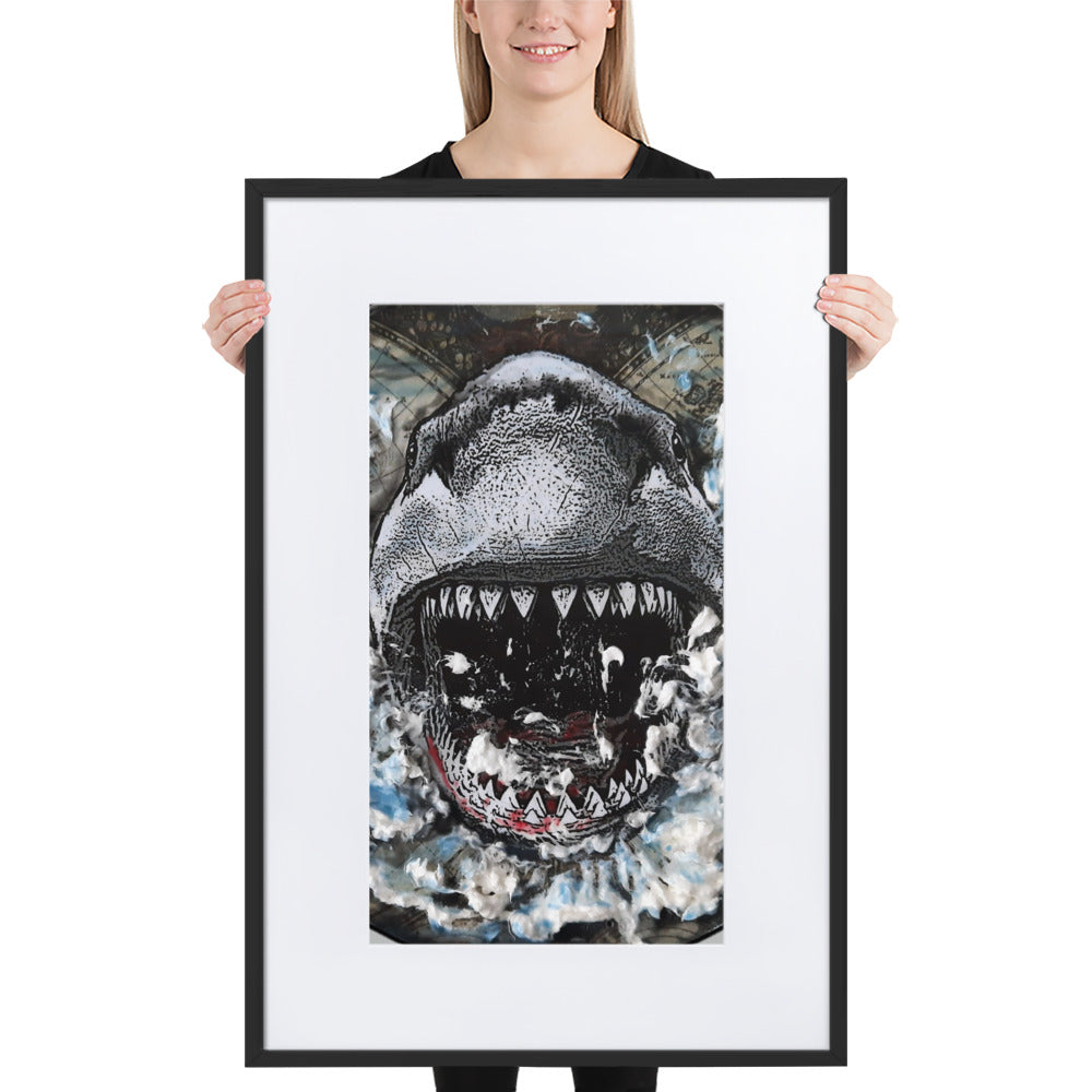 Shark Attack | Matte Framed Poster | Handmade Artwork