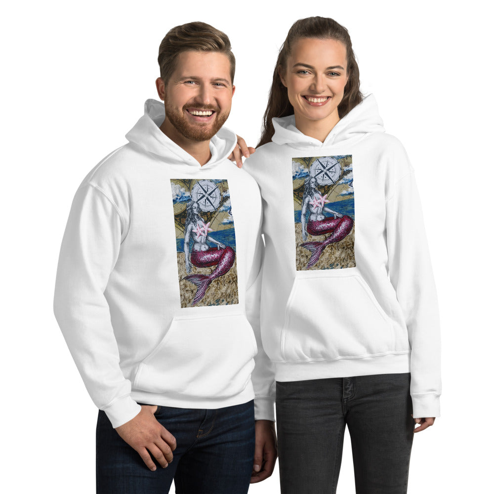 Mermaid & Compass | Unisex Hoodie | Handmade Artwork