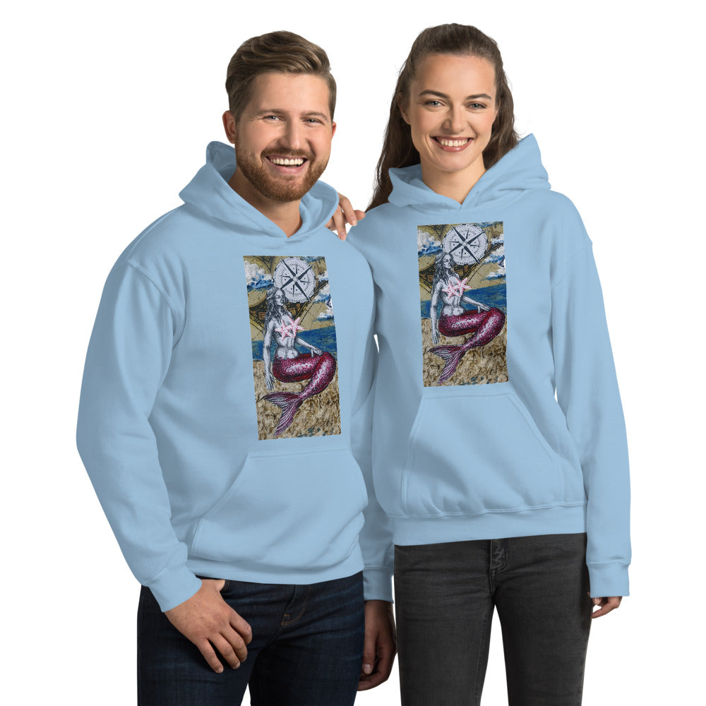 Mermaid & Compass | Unisex Hoodie | Handmade Artwork