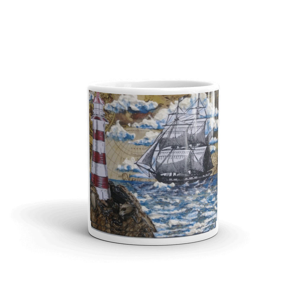 Lighthouse & Brig | Mug | Handmade Artwork